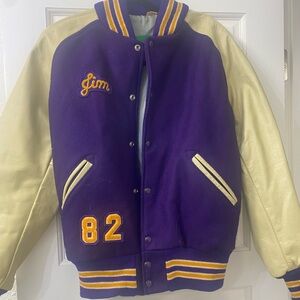 Vintage 1980s letterman jacket purple and gold, yellow. Smoke free home